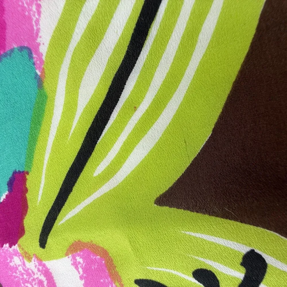 Vintage Vera Neumann Floral Scarf Pink Green Brown Hand Rolled Ladybug Logo - Picture 8 of 13